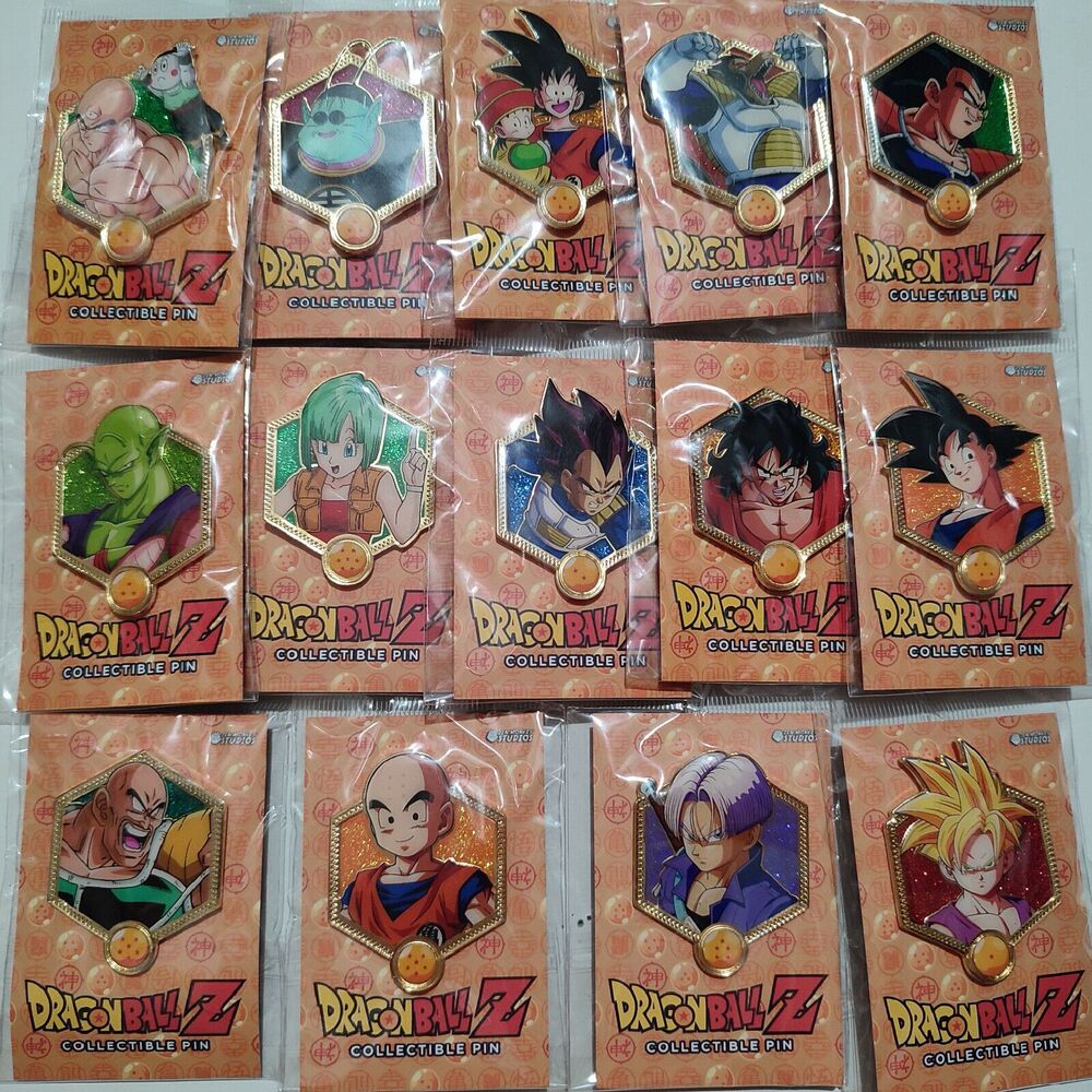 Dragon Ball Z Full Golden Series Enamel Pins Set Of 14 Official DBZ Collectibles